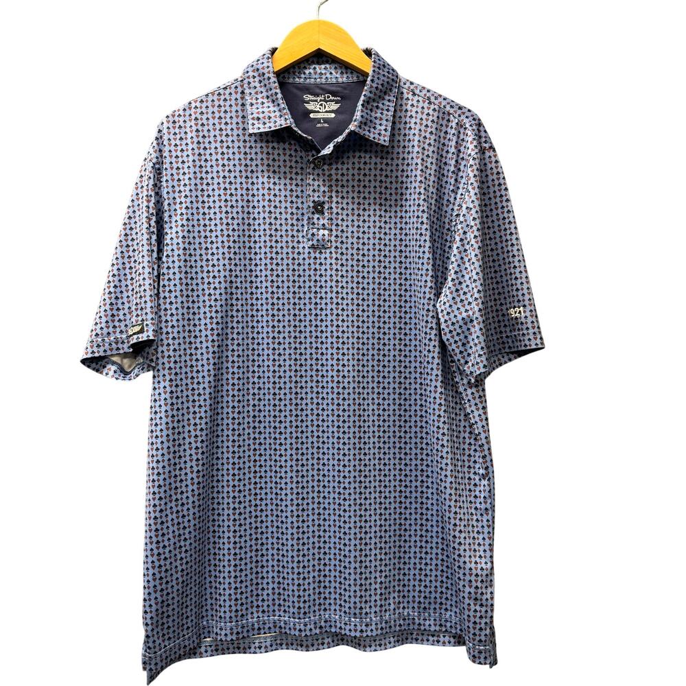 Straight Down Performance Polo Shirt Blue Card Suits All Over Print Mens‎ Large